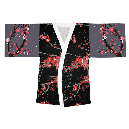 Cherry Blossom Kimono Robe — Japanese Floral Long Sleeve Wrap