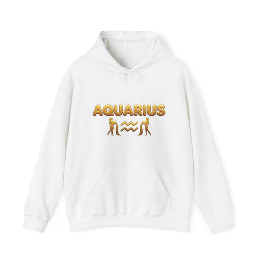 Aquarius Zodiac Hoodie — Gold Astrology Graphic Hooded Sweatshirt