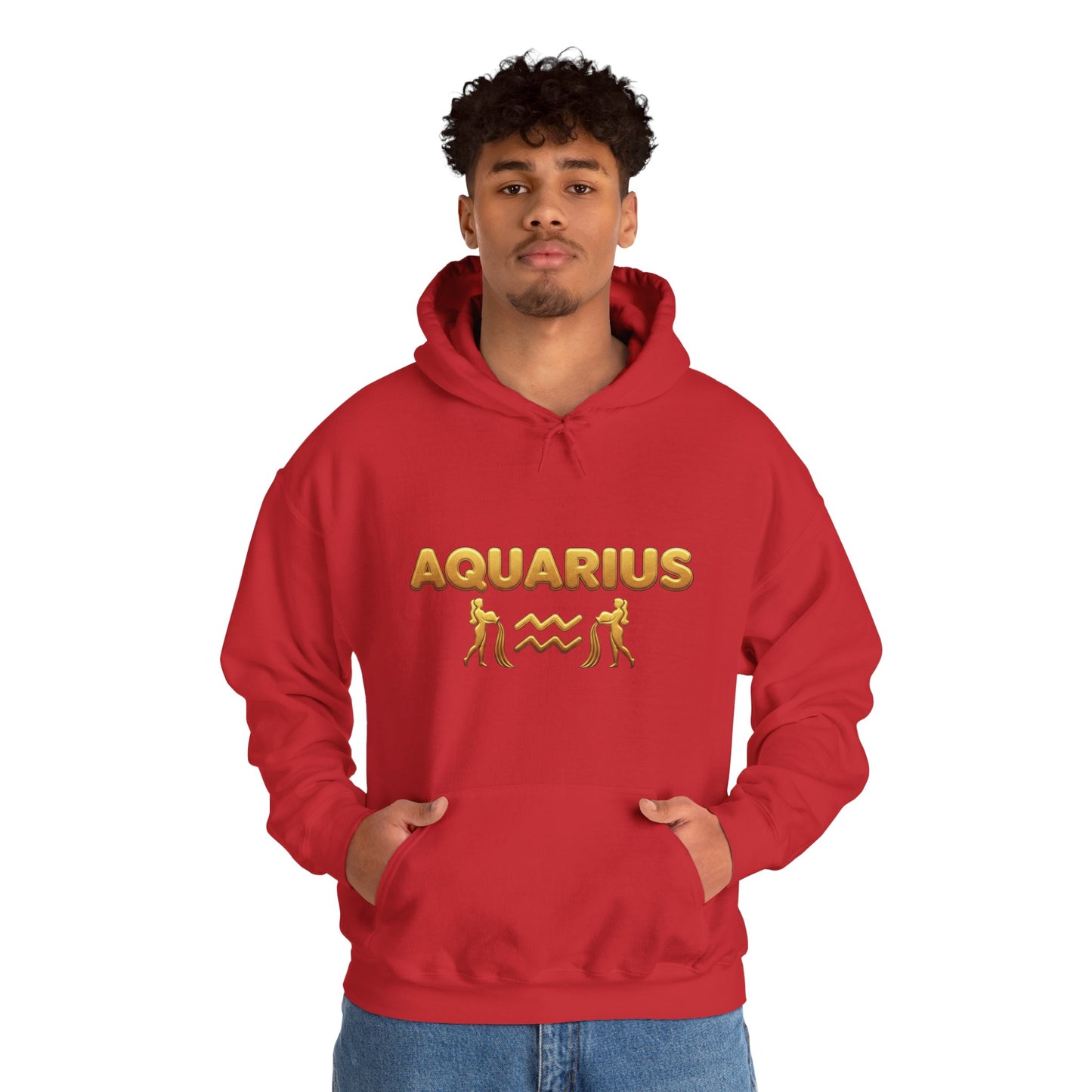 Aquarius Zodiac Hoodie — Gold Astrology Graphic Hooded Sweatshirt