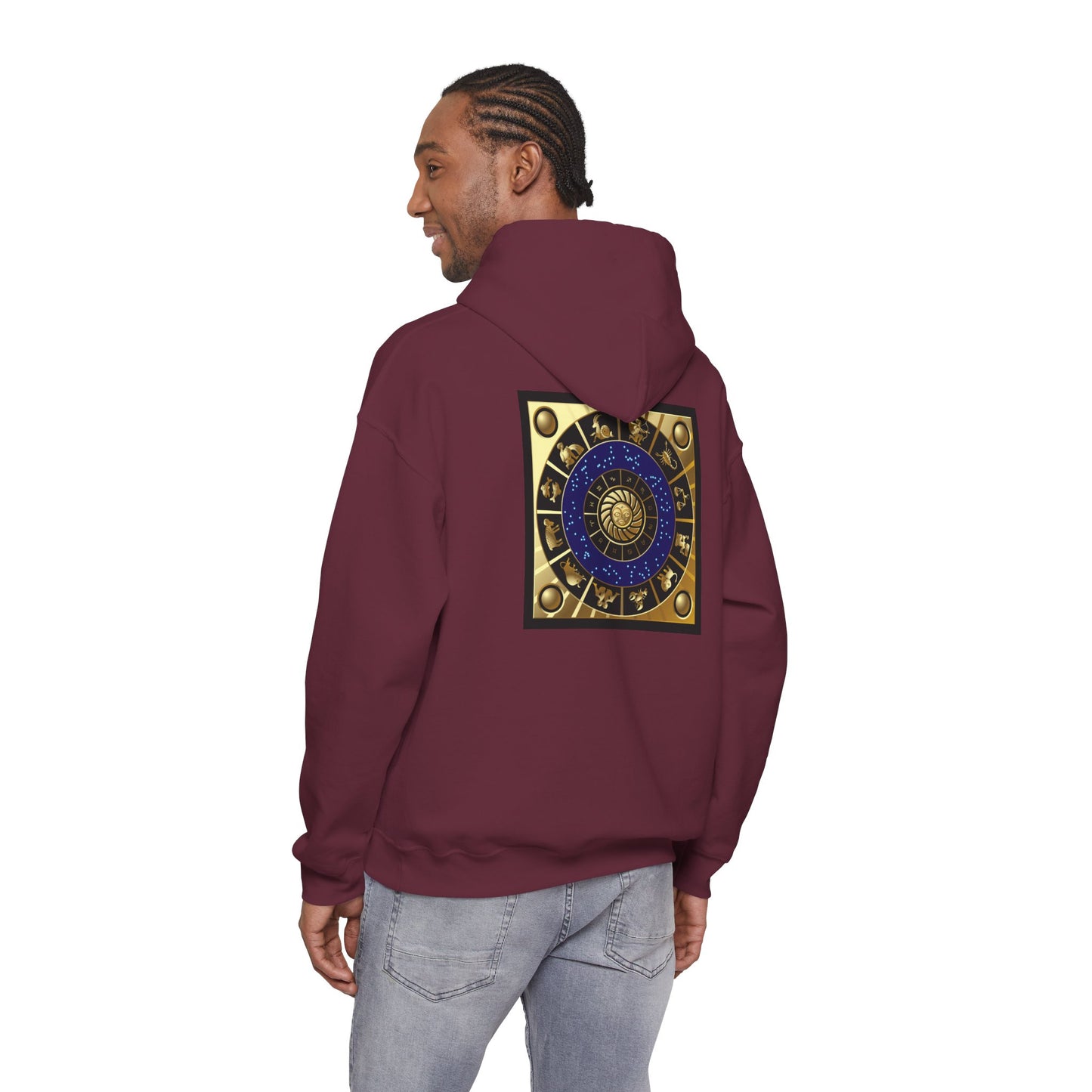 Scorpio Zodiac Hoodie – Gold Scorpion Astrology Sweatshirt (Back Zodiac Chart)