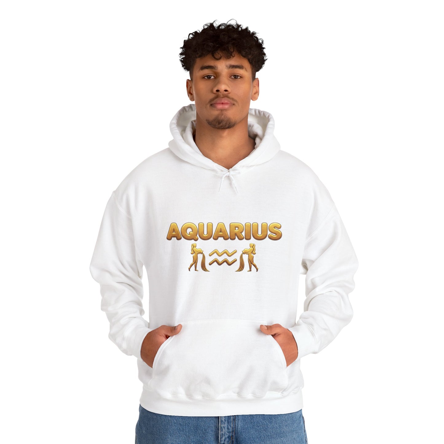Aquarius Zodiac Hoodie — Gold Astrology Graphic Hooded Sweatshirt