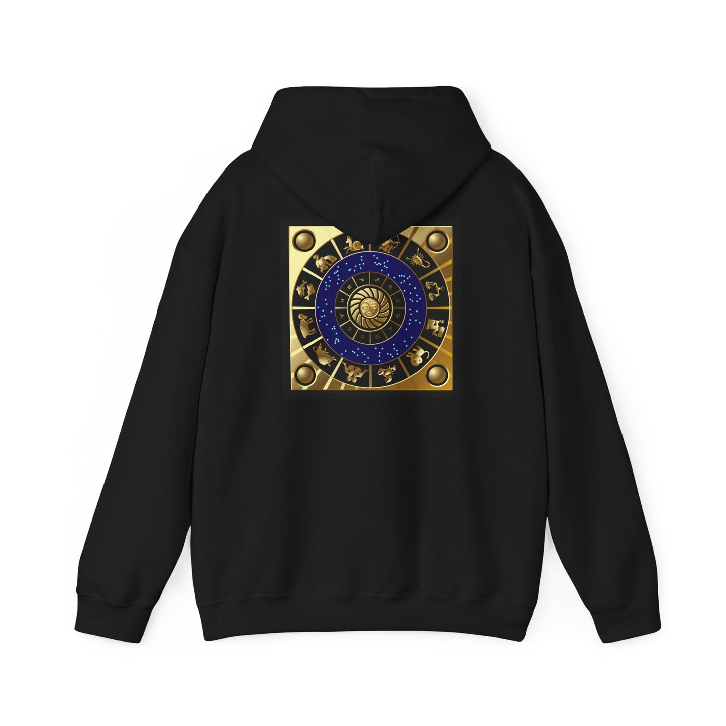 Scorpio Zodiac Hoodie – Gold Scorpion Astrology Sweatshirt (Back Zodiac Chart)