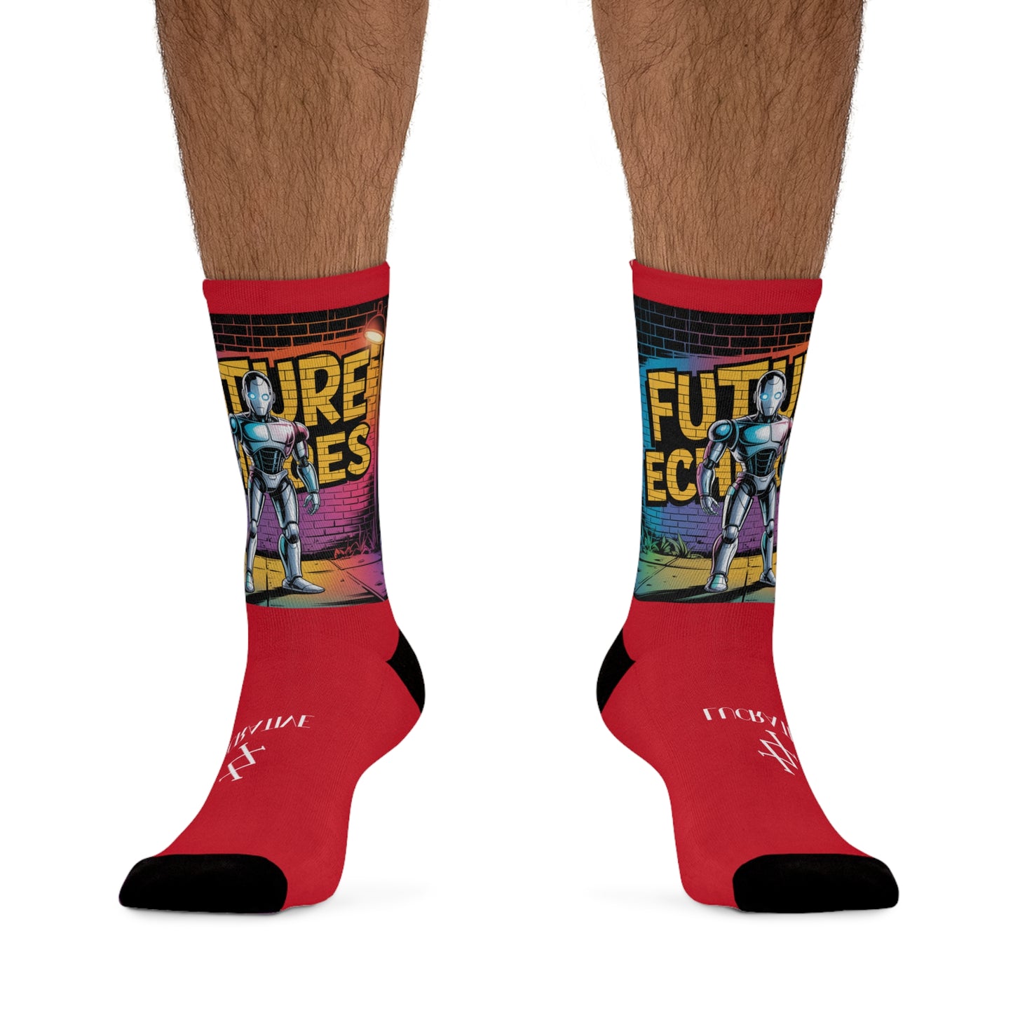 Futuristic Robot Graphic Socks — RED