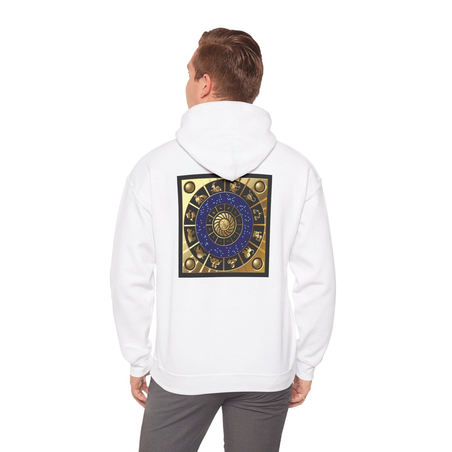 Aquarius Zodiac Hoodie — Gold Astrology Graphic Hooded Sweatshirt
