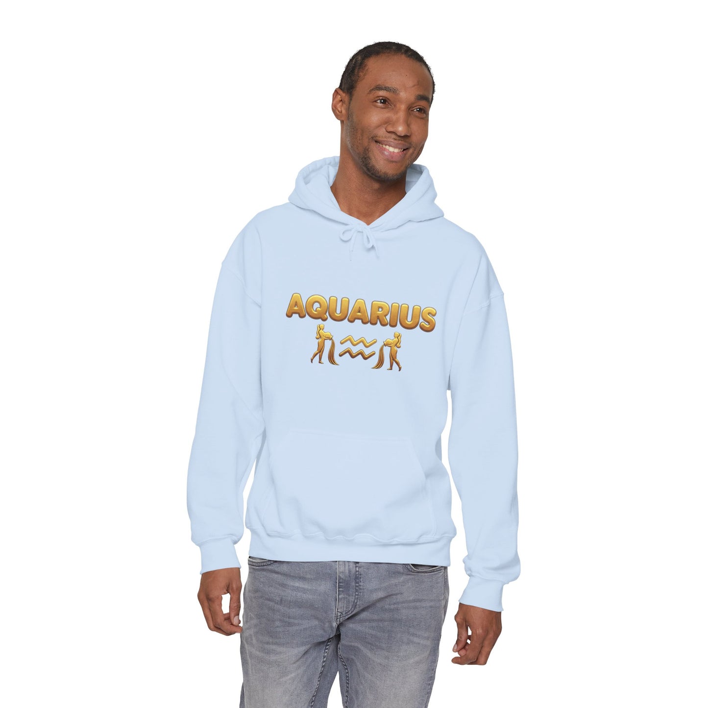 Aquarius Zodiac Hoodie — Gold Astrology Graphic Hooded Sweatshirt
