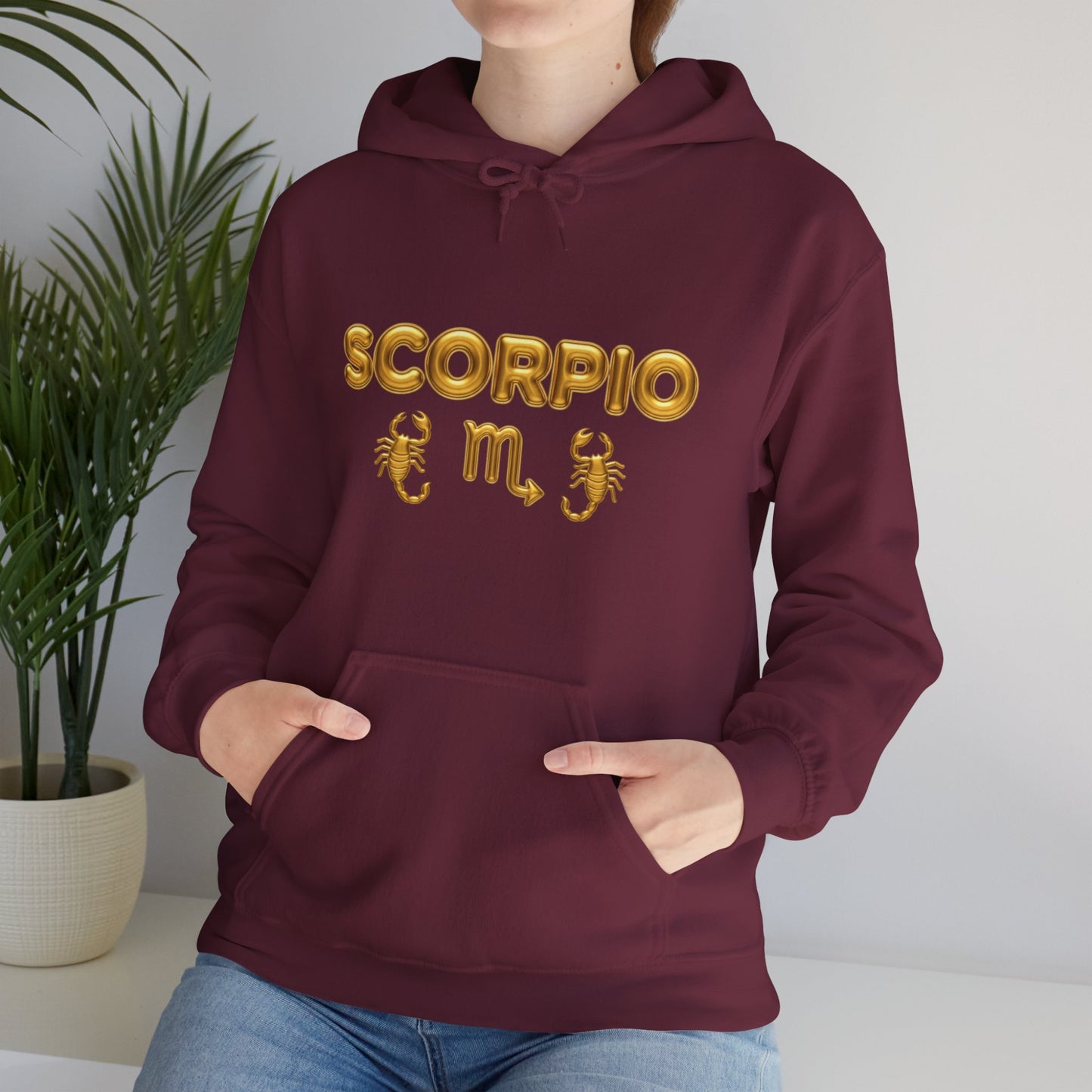 Scorpio Zodiac Hoodie – Gold Scorpion Astrology Sweatshirt (Back Zodiac Chart)