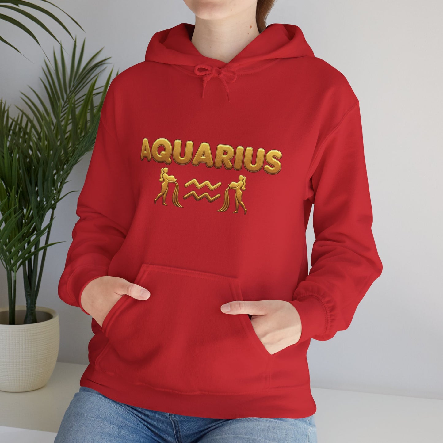 Aquarius Zodiac Hoodie — Gold Astrology Graphic Hooded Sweatshirt