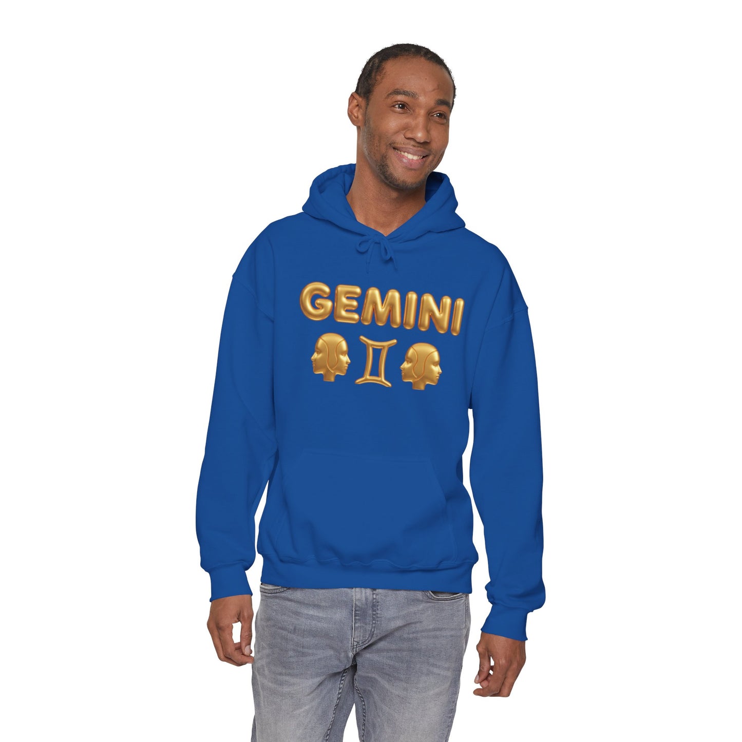 Gemini Zodiac Hoodie – Gold Gemini Text & Astrology Wheel Back Print