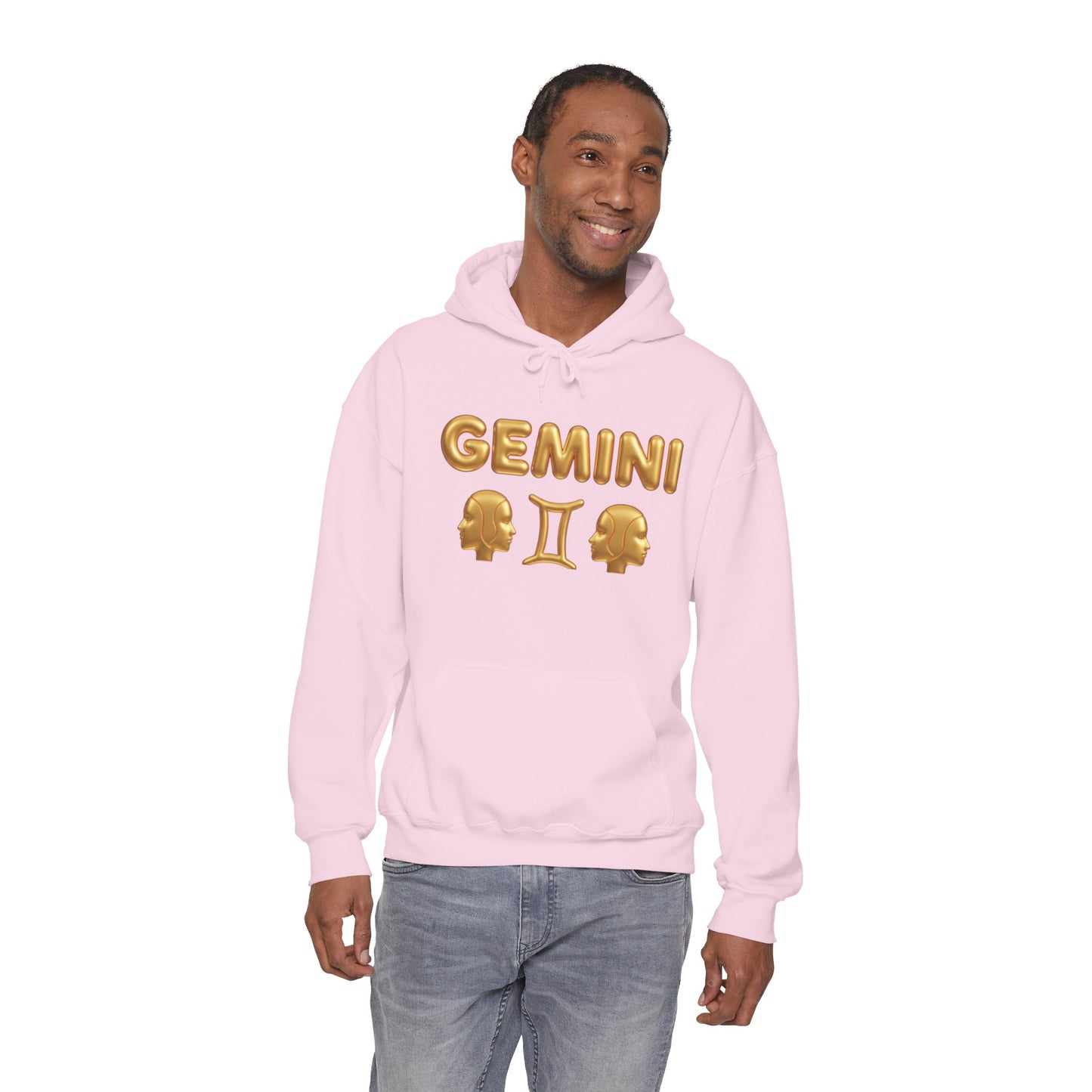 Gemini Zodiac Hoodie – Gold Gemini Text & Astrology Wheel Back Print