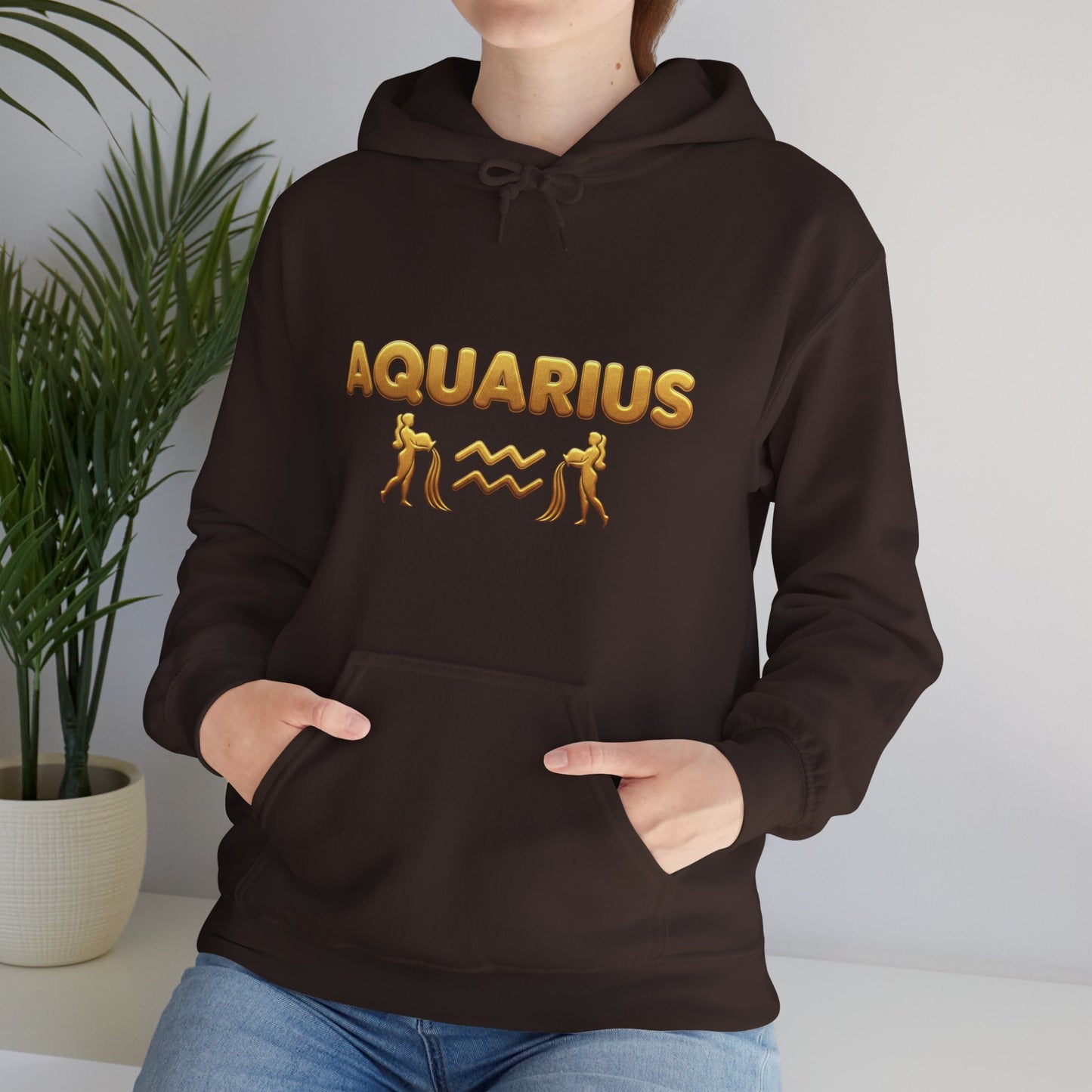 Aquarius Zodiac Hoodie — Gold Astrology Graphic Hooded Sweatshirt