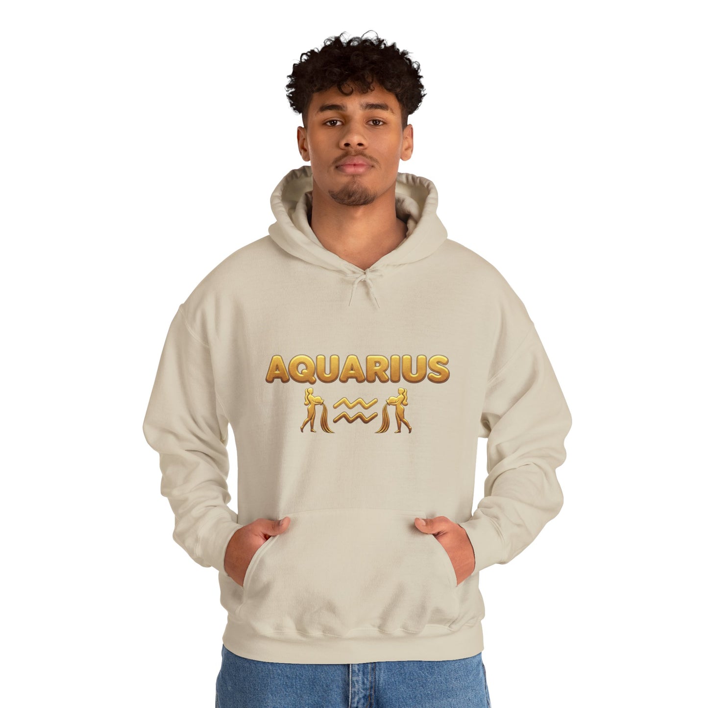 Aquarius Zodiac Hoodie — Gold Astrology Graphic Hooded Sweatshirt