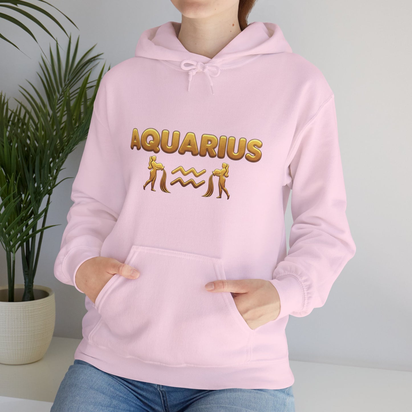 Aquarius Zodiac Hoodie — Gold Astrology Graphic Hooded Sweatshirt