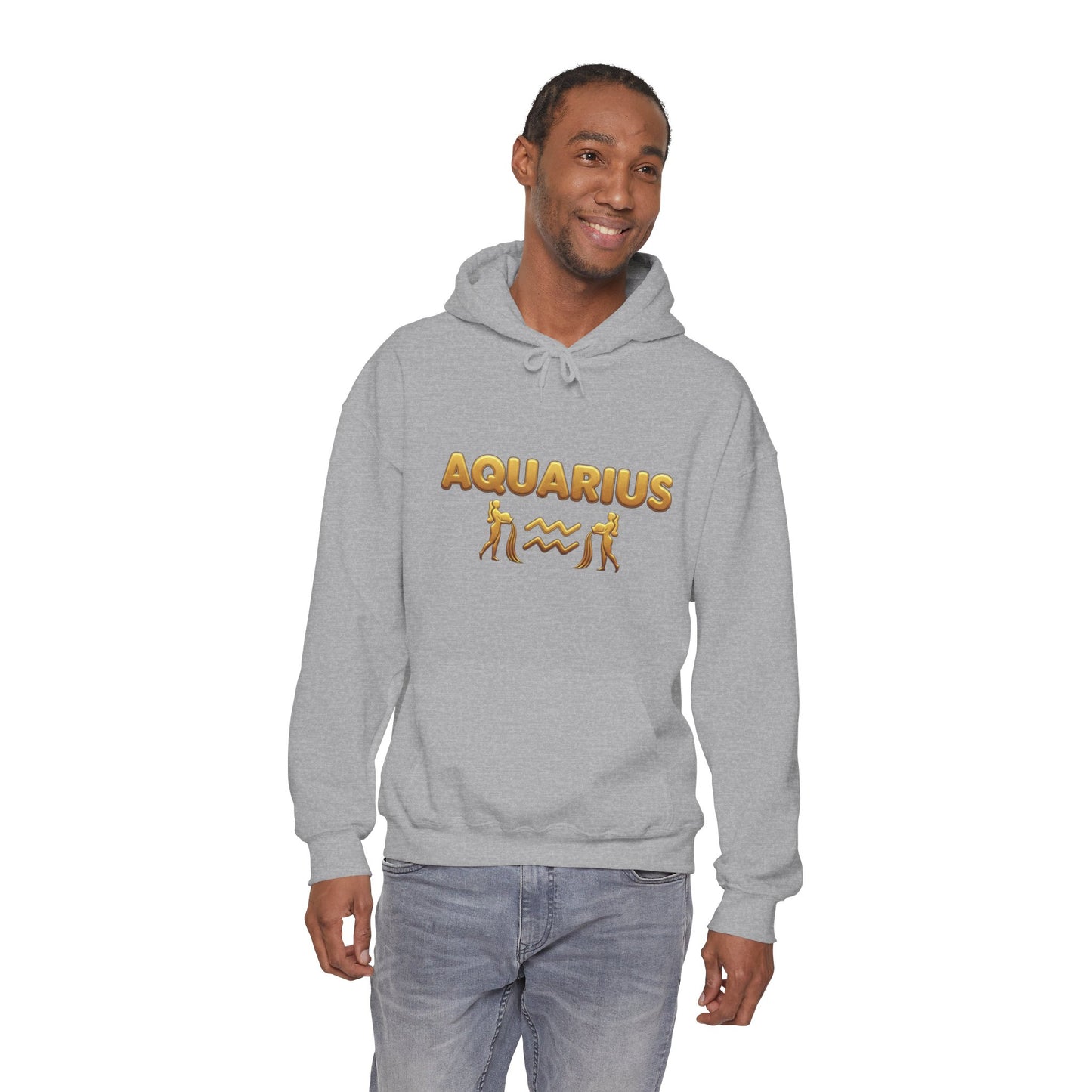 Aquarius Zodiac Hoodie — Gold Astrology Graphic Hooded Sweatshirt