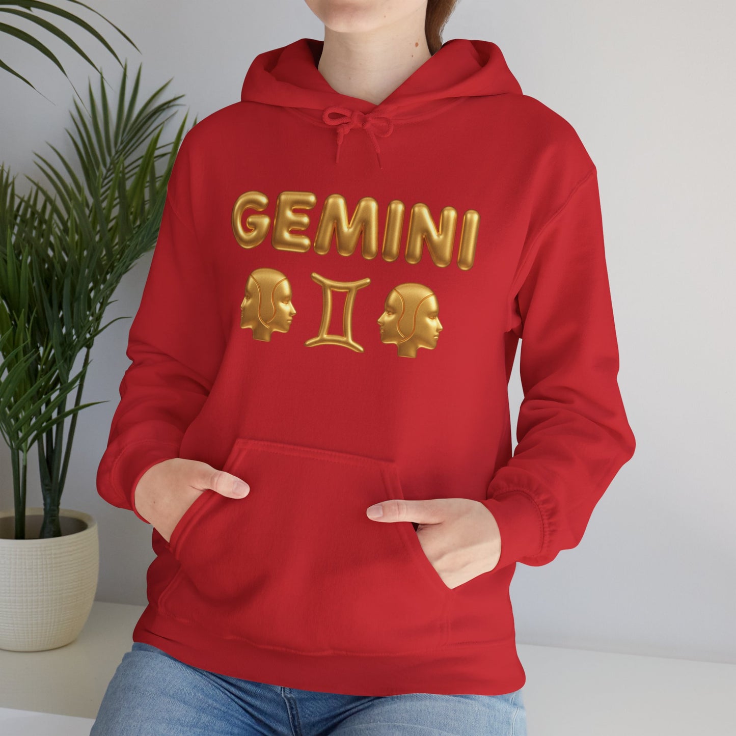 Gemini Zodiac Hoodie – Gold Gemini Text & Astrology Wheel Back Print