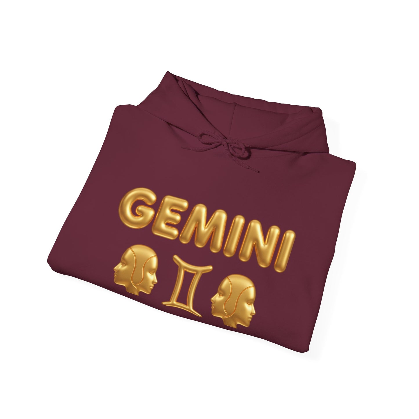 Gemini Zodiac Hoodie – Gold Gemini Text & Astrology Wheel Back Print