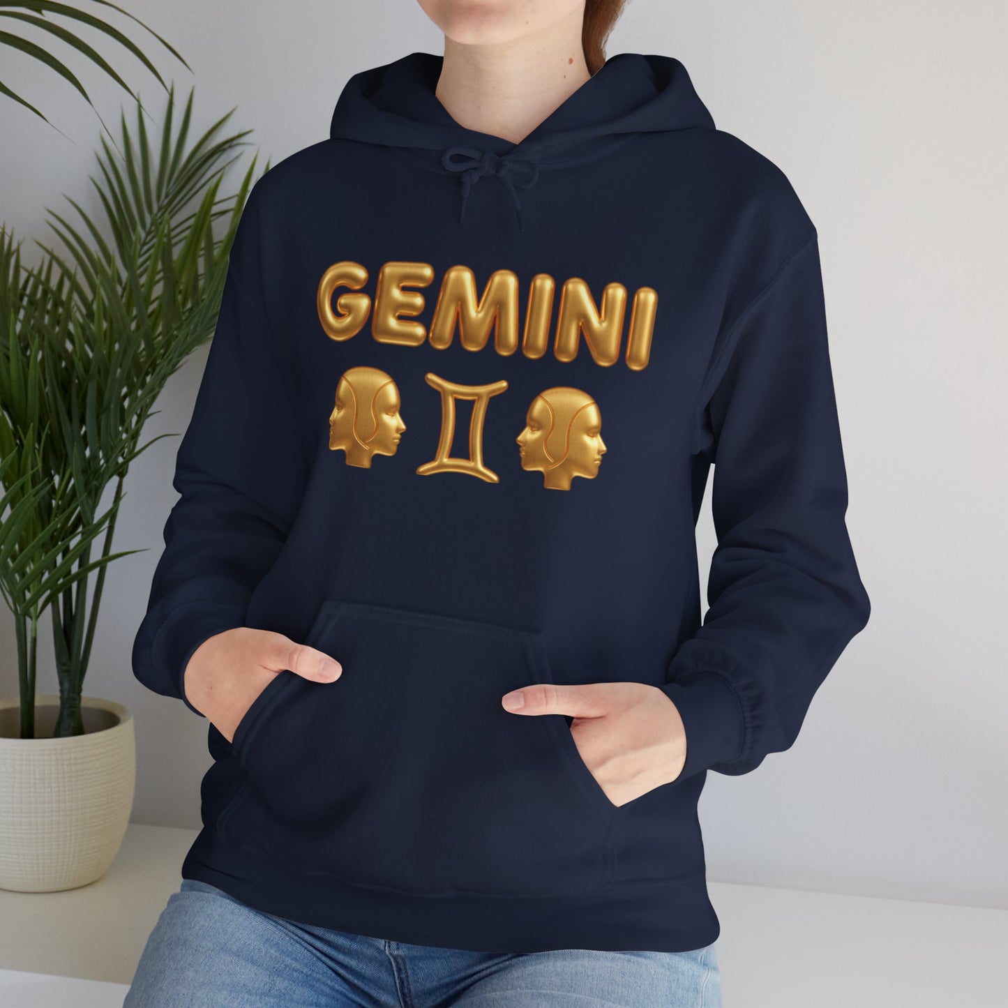Gemini Zodiac Hoodie – Gold Gemini Text & Astrology Wheel Back Print