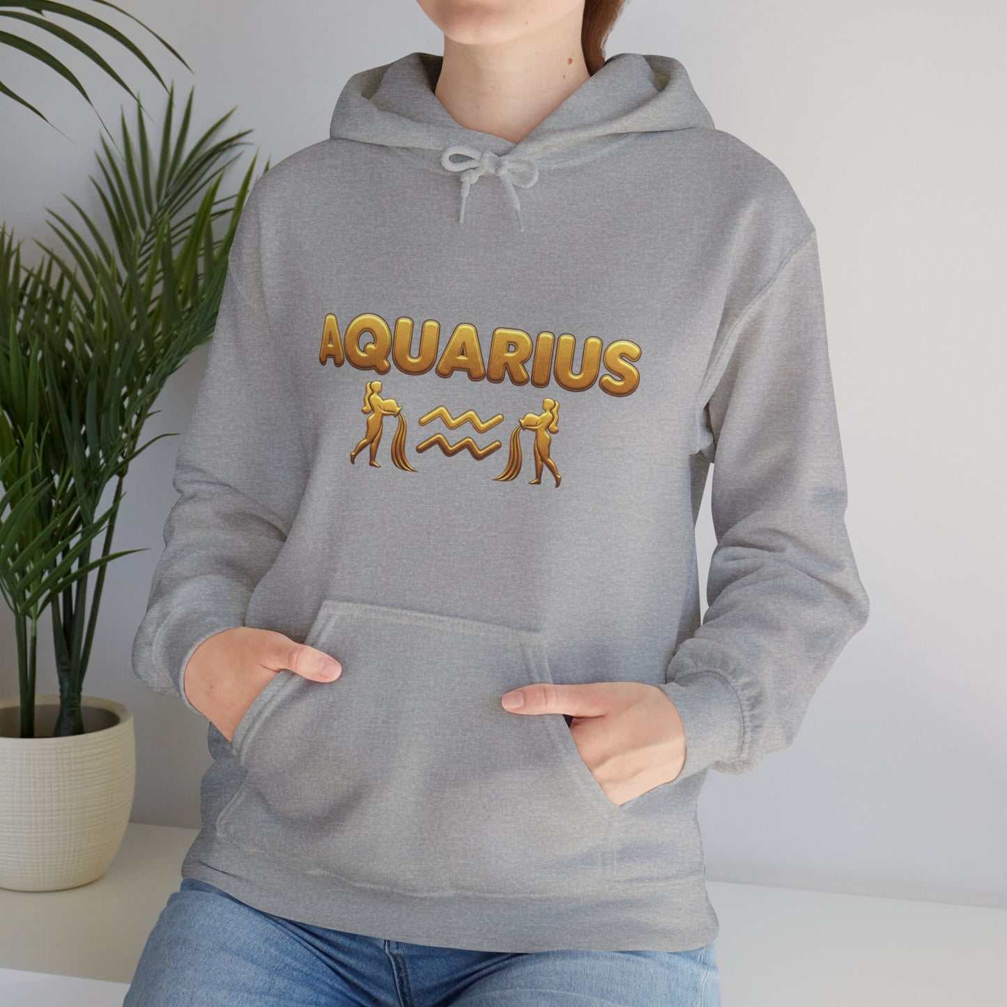 Aquarius Zodiac Hoodie — Gold Astrology Graphic Hooded Sweatshirt
