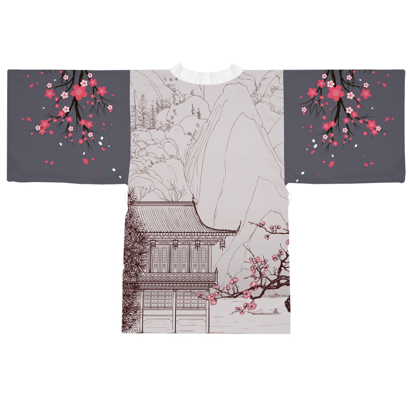 Cherry Blossom Kimono Robe — Japanese Floral Long Sleeve Wrap