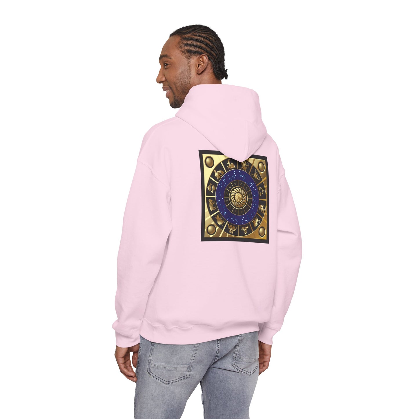 Gemini Zodiac Hoodie – Gold Gemini Text & Astrology Wheel Back Print