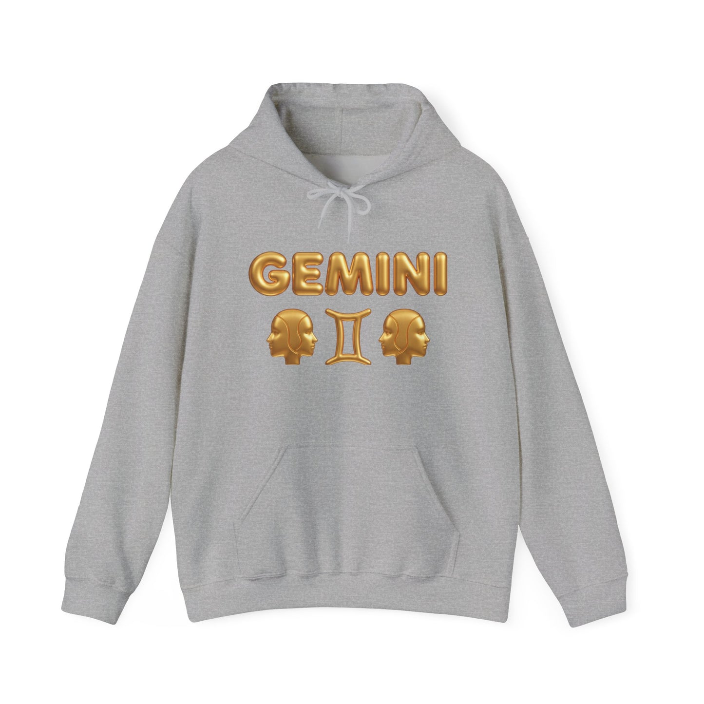 Gemini Zodiac Hoodie – Gold Gemini Text & Astrology Wheel Back Print