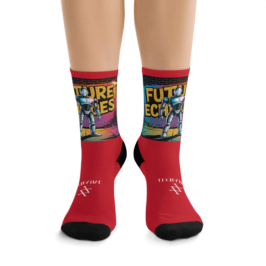 Futuristic Robot Graphic Socks — RED