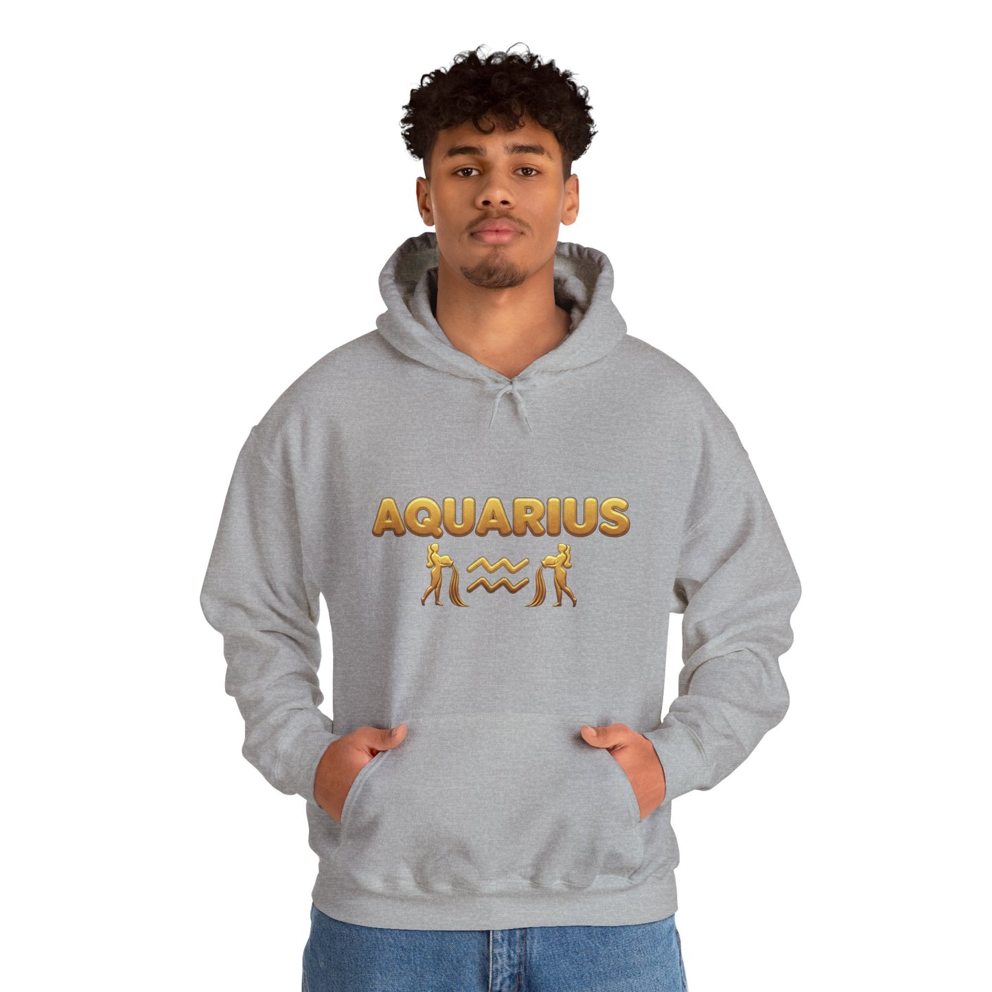 Aquarius Zodiac Hoodie — Gold Astrology Graphic Hooded Sweatshirt