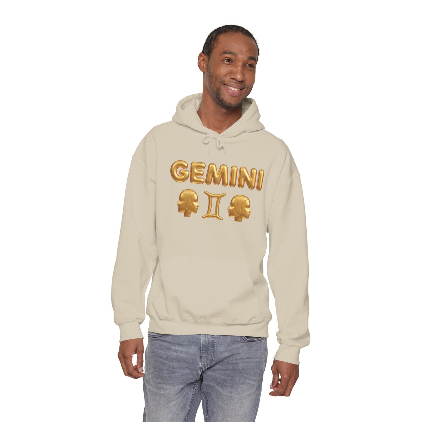 Gemini Zodiac Hoodie – Gold Gemini Text & Astrology Wheel Back Print