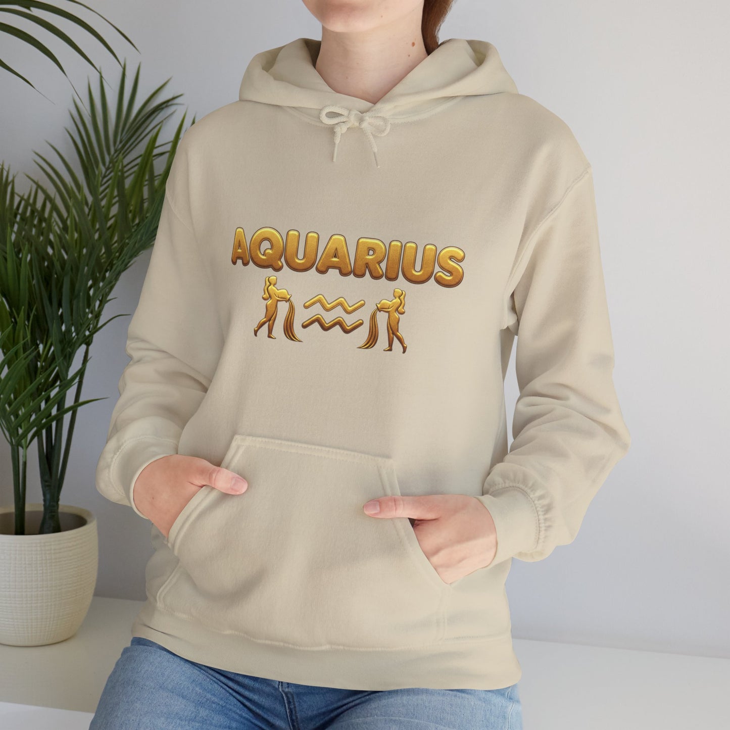 Aquarius Zodiac Hoodie — Gold Astrology Graphic Hooded Sweatshirt