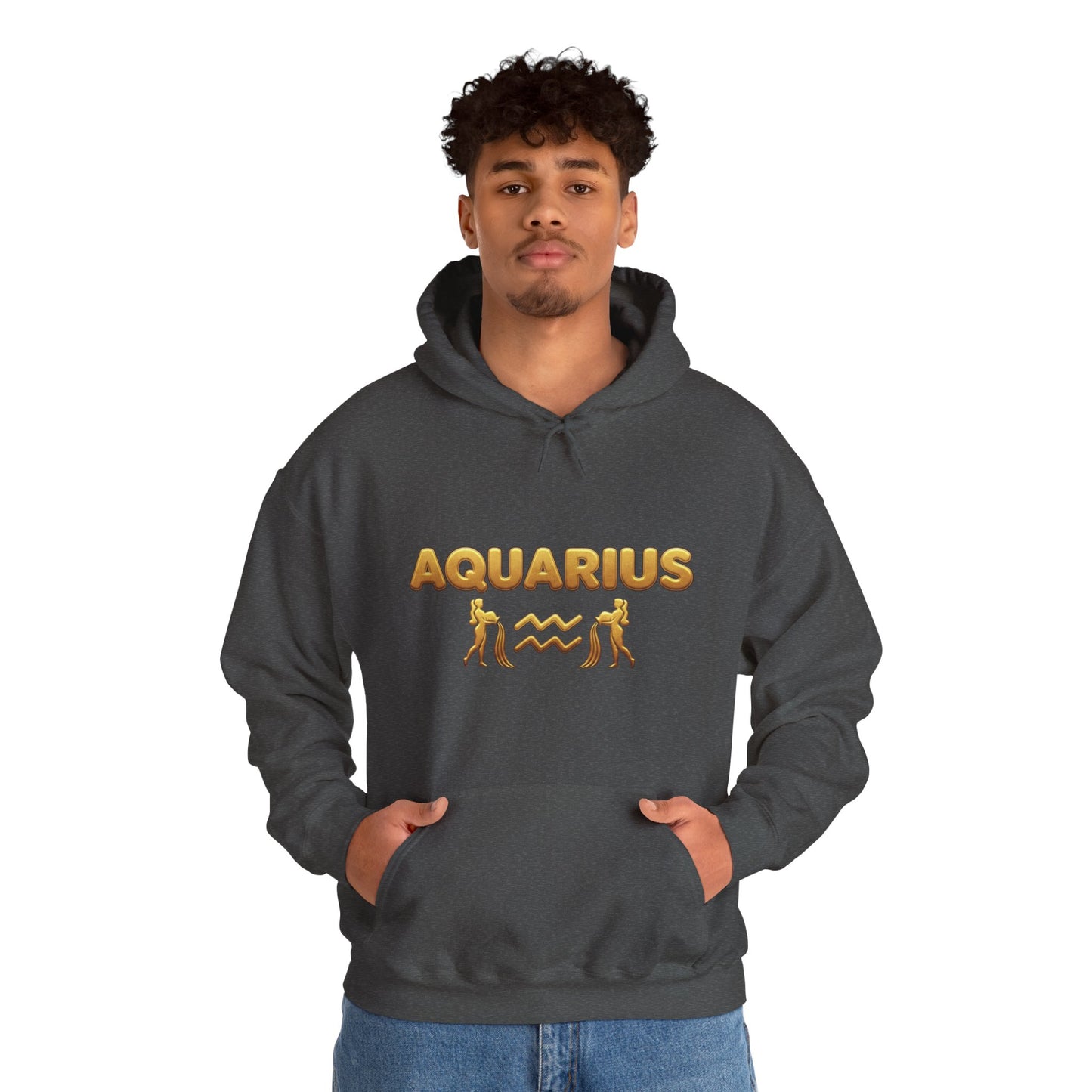 Aquarius Zodiac Hoodie — Gold Astrology Graphic Hooded Sweatshirt