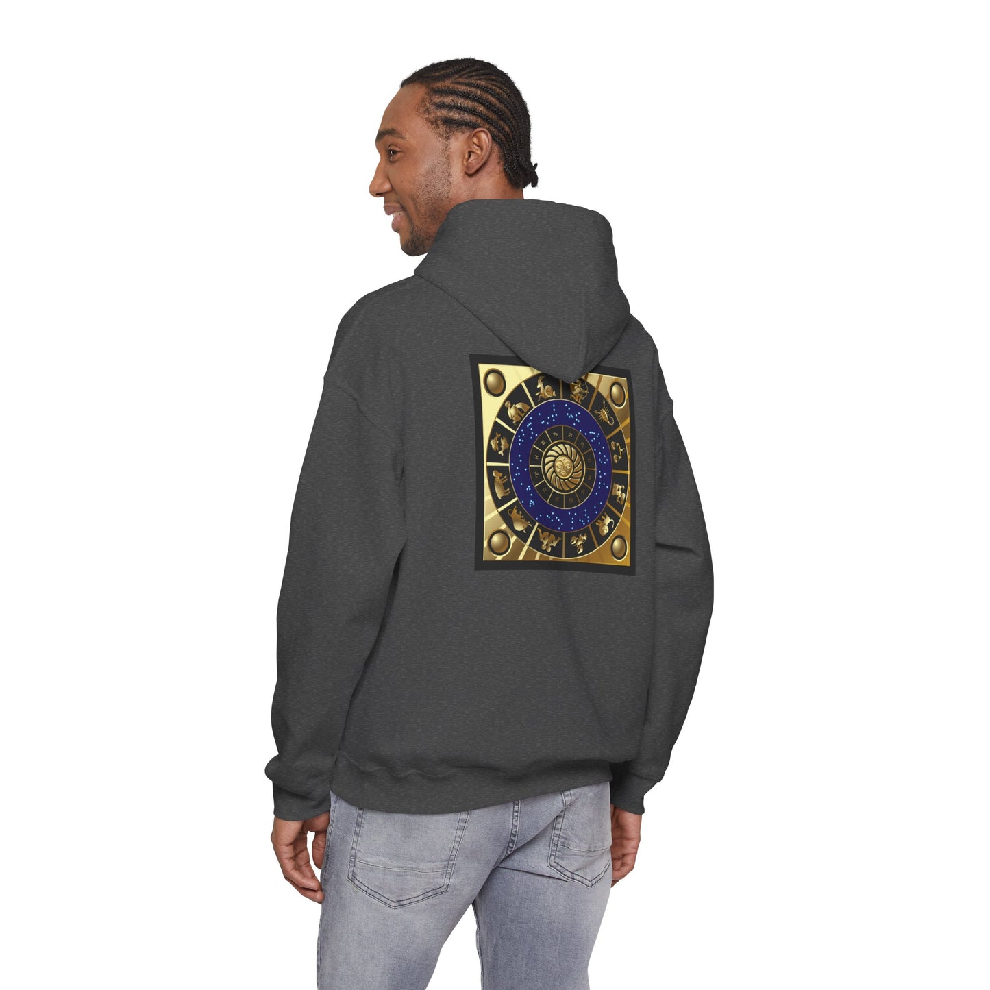 Aquarius Zodiac Hoodie — Gold Astrology Graphic Hooded Sweatshirt