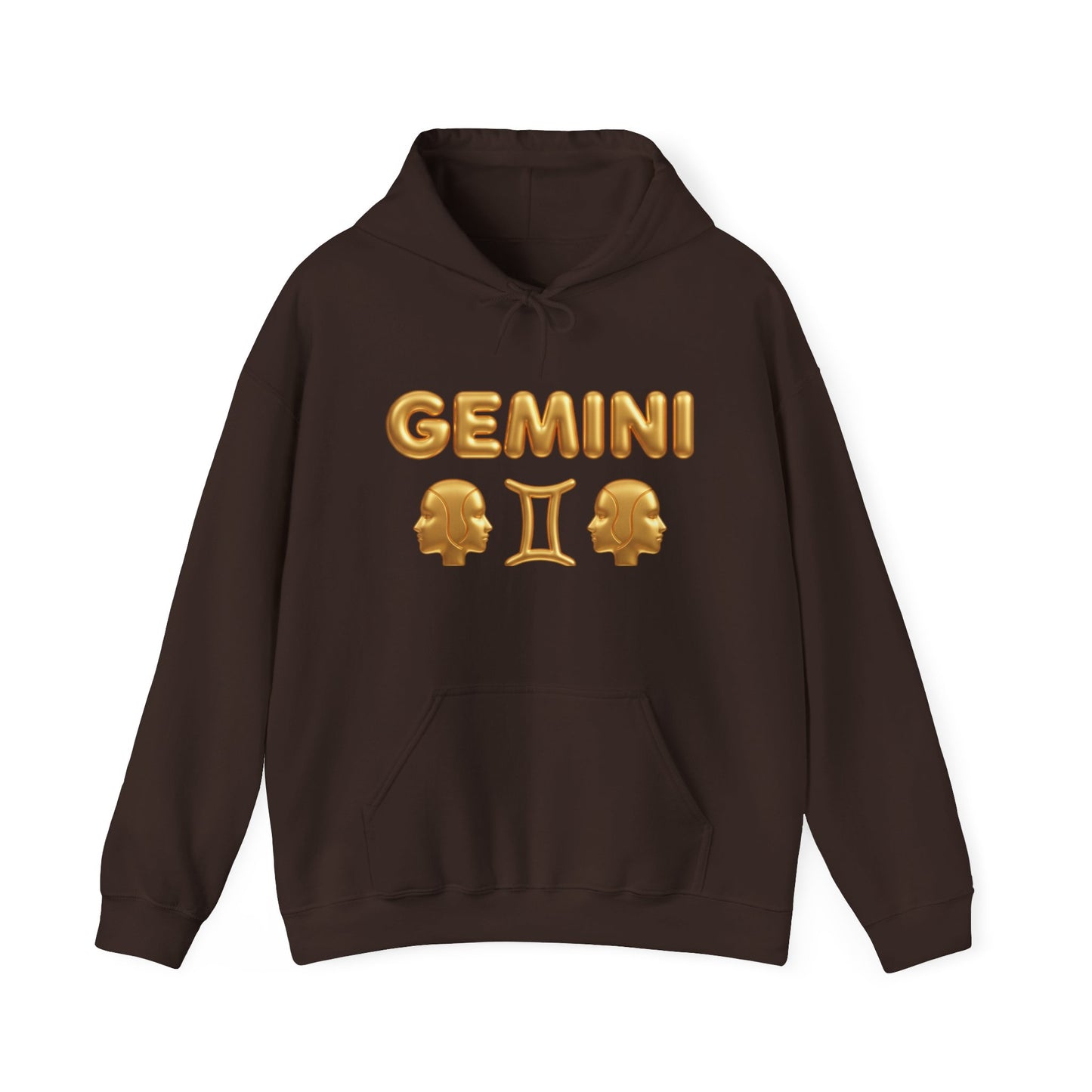 Gemini Zodiac Hoodie – Gold Gemini Text & Astrology Wheel Back Print