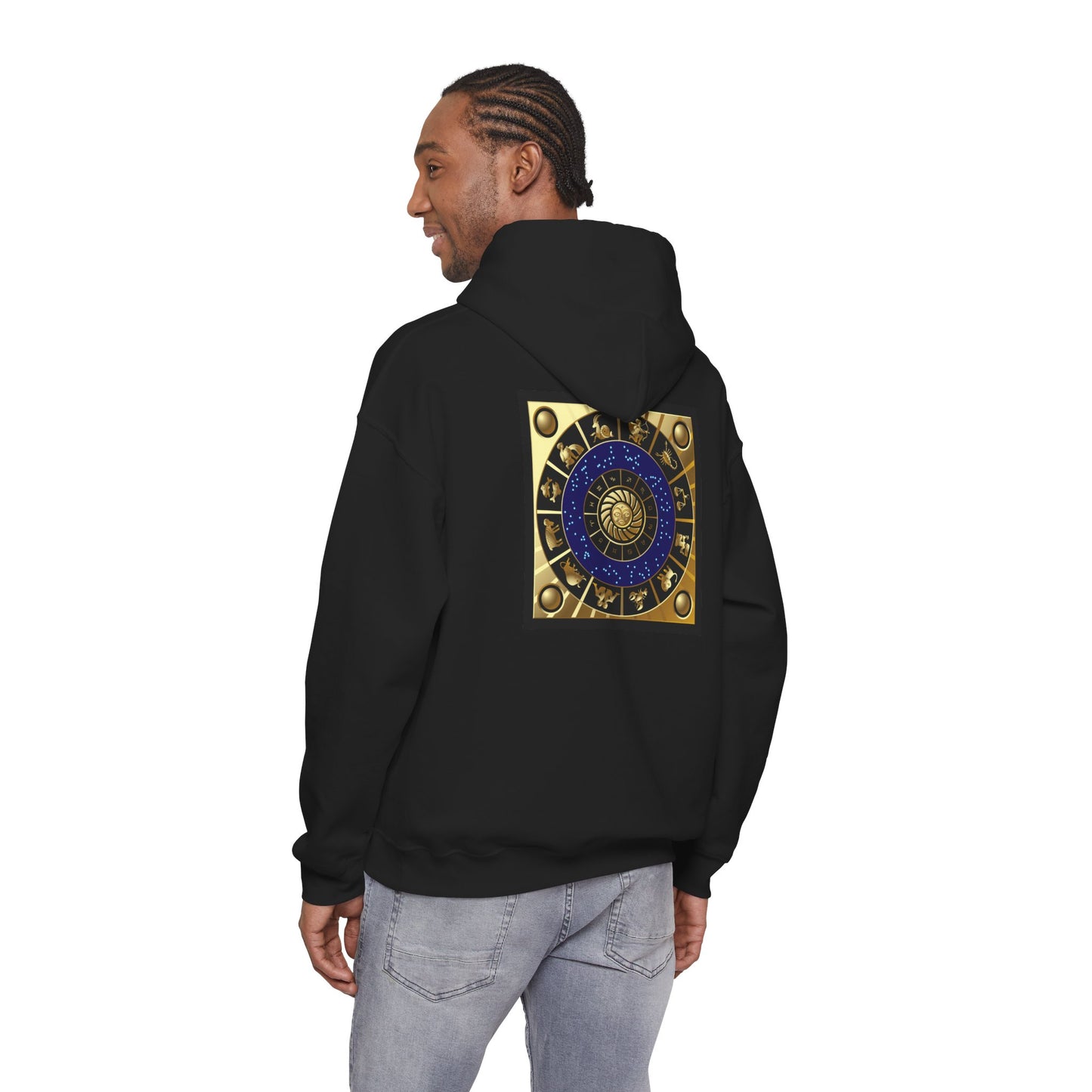 Aquarius Zodiac Hoodie — Gold Astrology Graphic Hooded Sweatshirt
