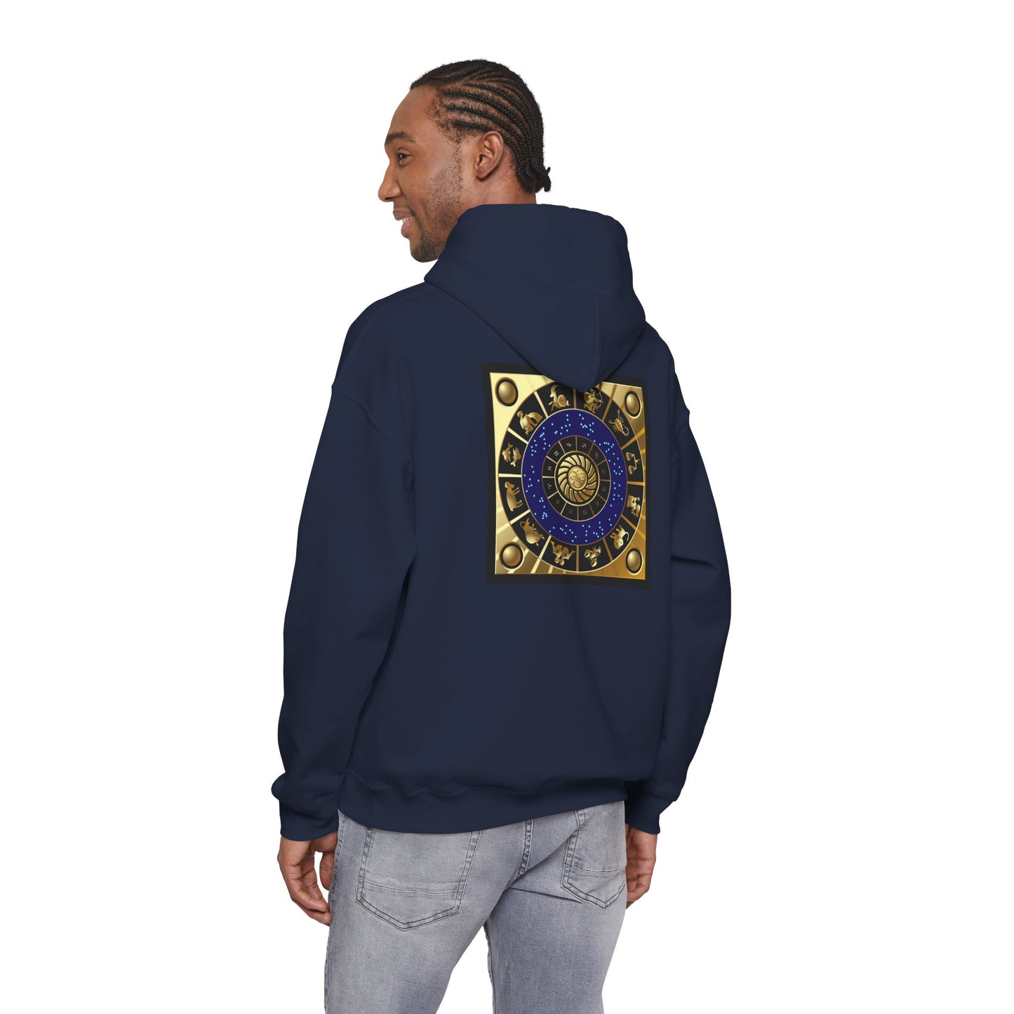Aquarius Zodiac Hoodie — Gold Astrology Graphic Hooded Sweatshirt