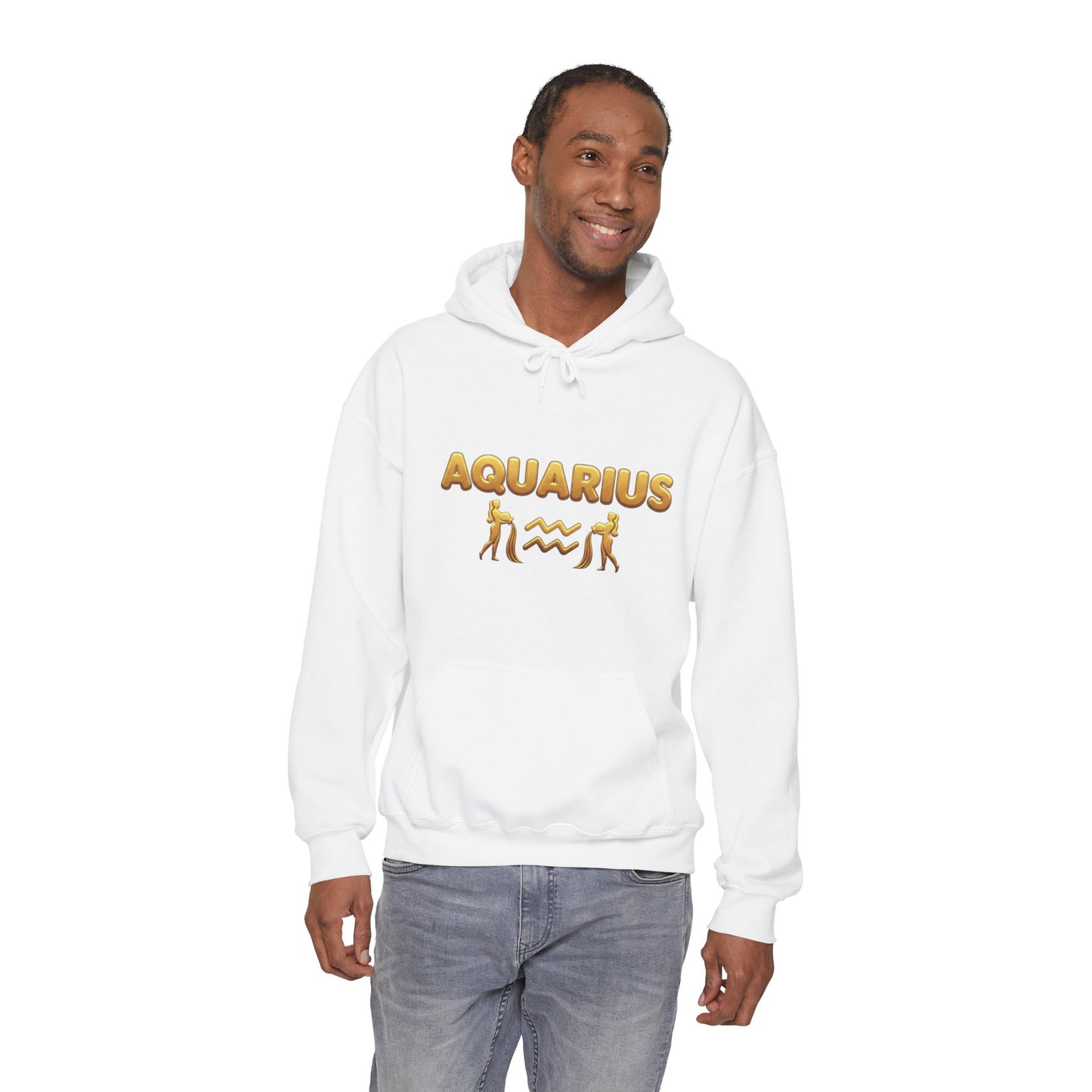 Aquarius Zodiac Hoodie — Gold Astrology Graphic Hooded Sweatshirt