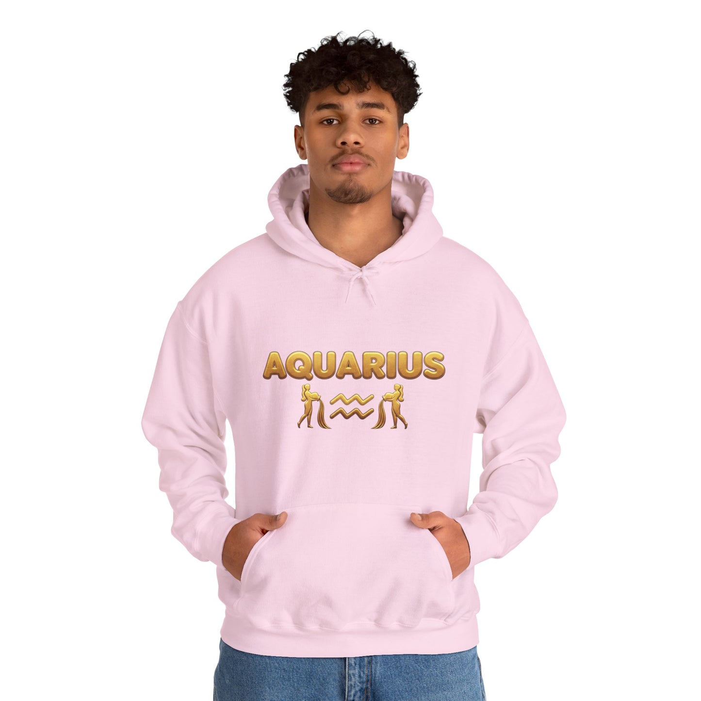 Aquarius Zodiac Hoodie — Gold Astrology Graphic Hooded Sweatshirt