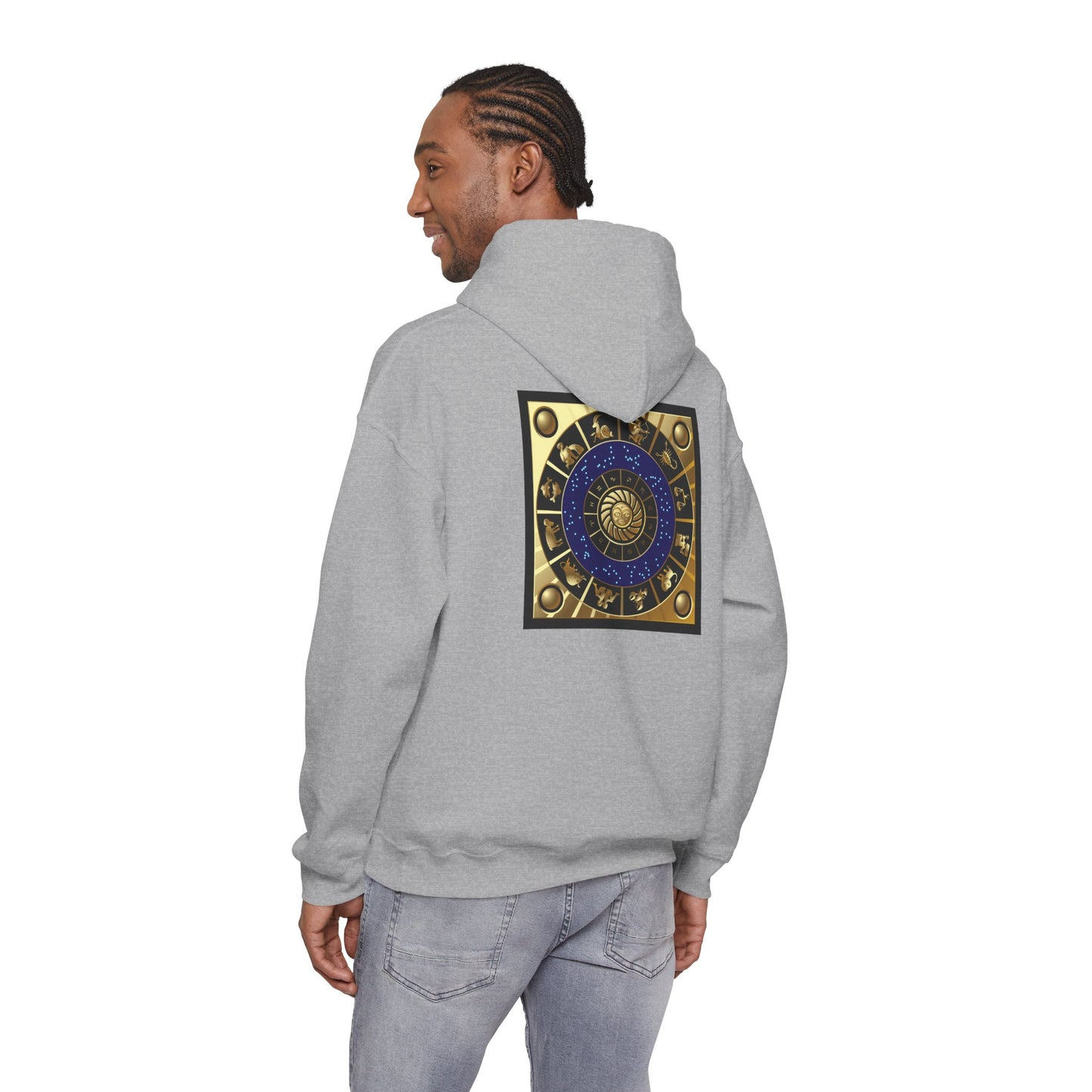 Aquarius Zodiac Hoodie — Gold Astrology Graphic Hooded Sweatshirt