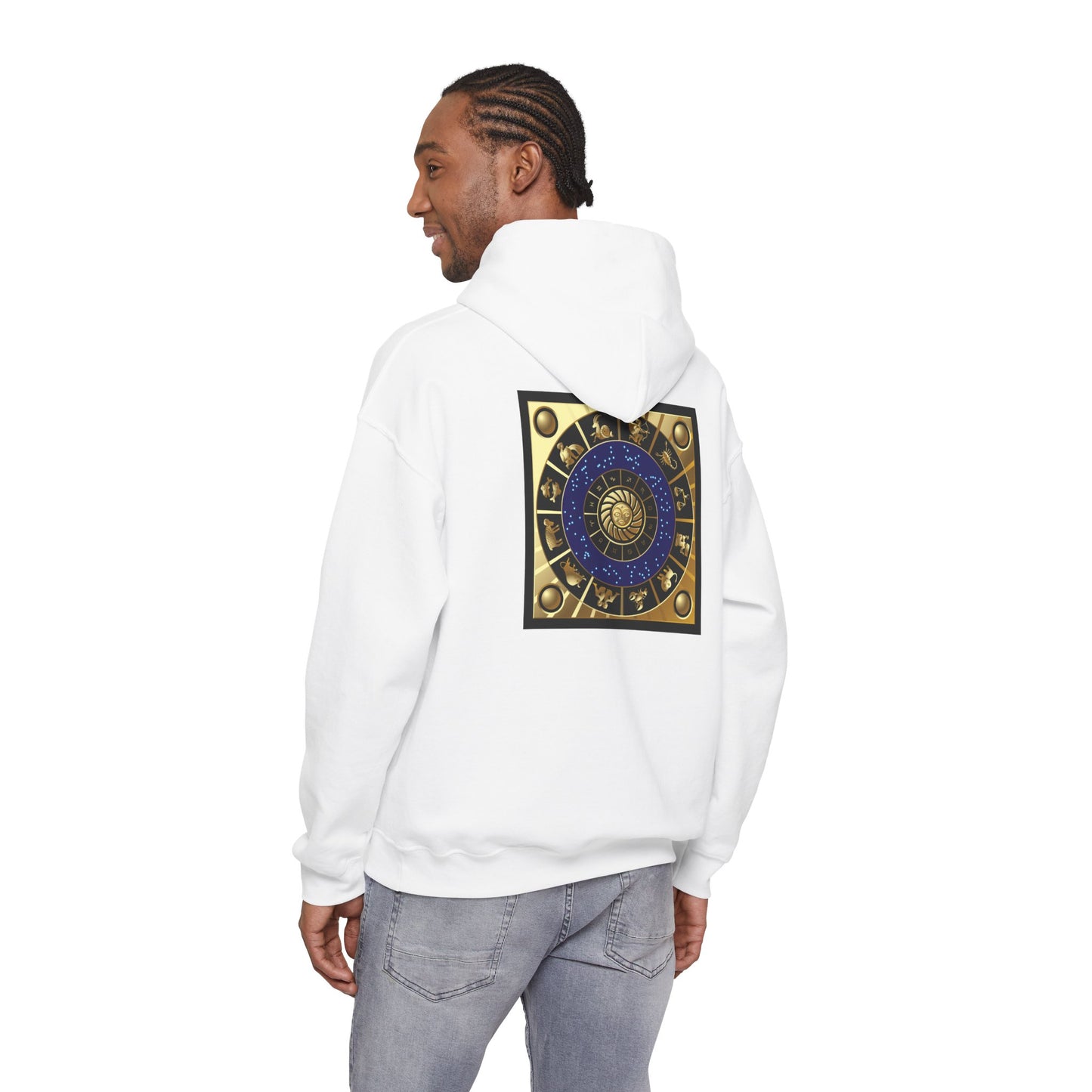 Aquarius Zodiac Hoodie — Gold Astrology Graphic Hooded Sweatshirt