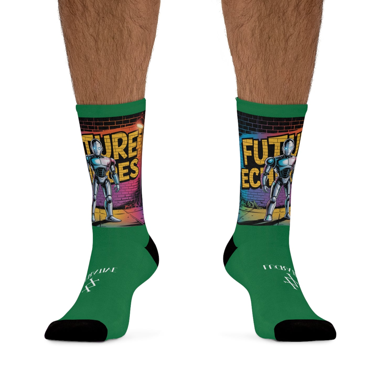 Futuristic Robot Graphic Socks —GREEN
