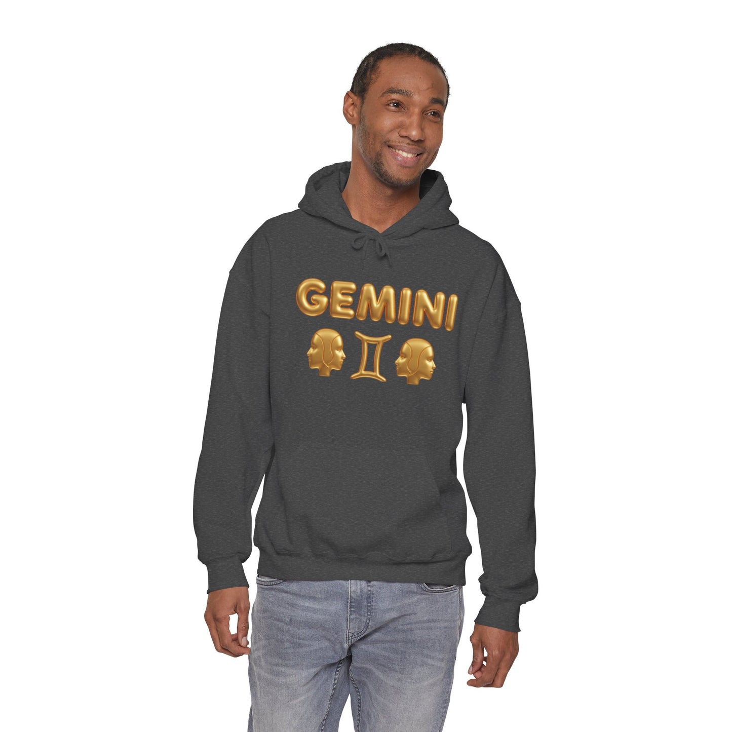 Gemini Zodiac Hoodie – Gold Gemini Text & Astrology Wheel Back Print