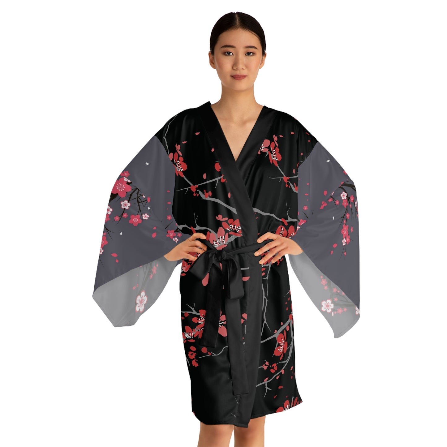 Cherry Blossom Kimono Robe — Japanese Floral Long Sleeve Wrap