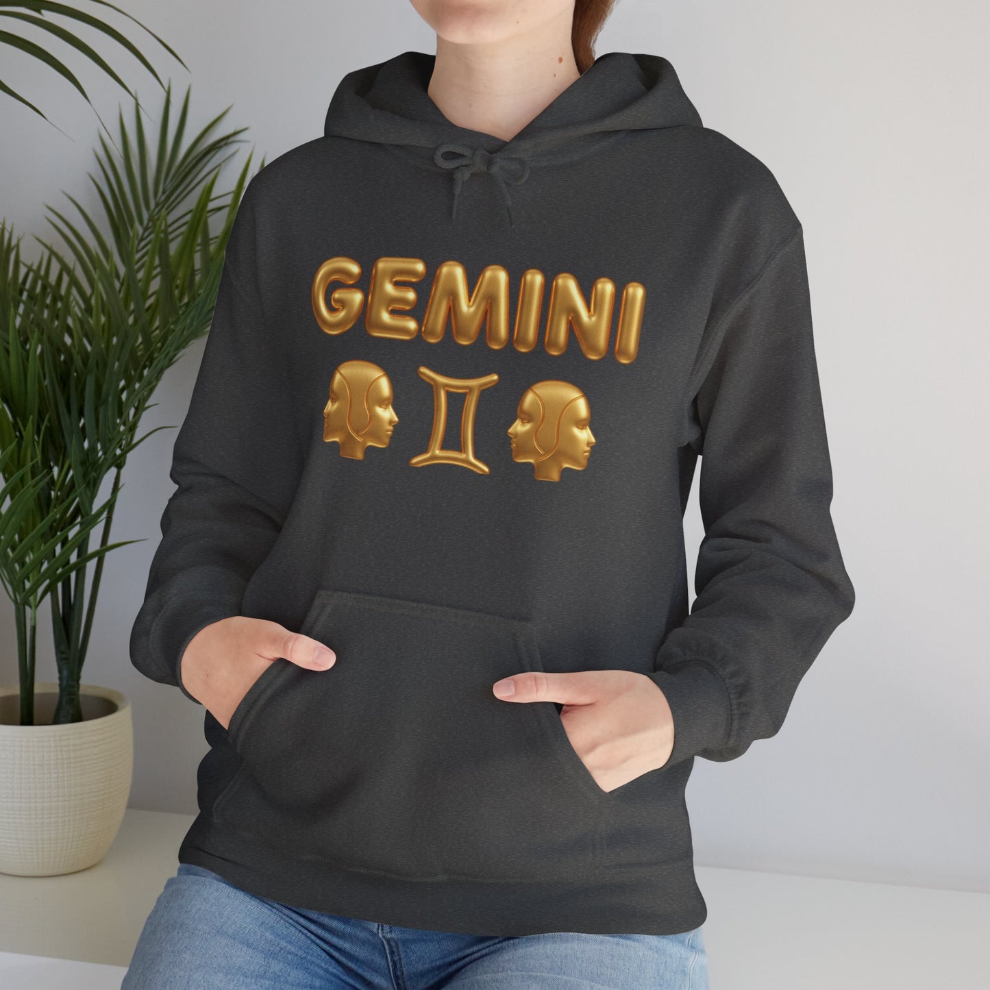 Gemini Zodiac Hoodie – Gold Gemini Text & Astrology Wheel Back Print