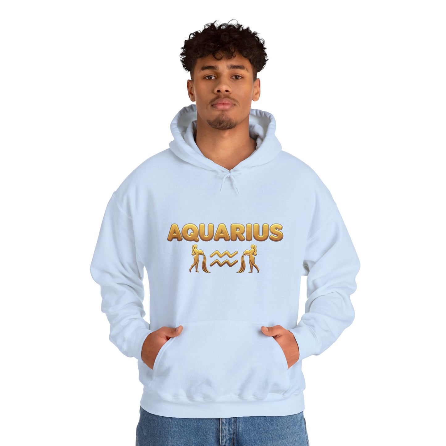 Aquarius Zodiac Hoodie — Gold Astrology Graphic Hooded Sweatshirt