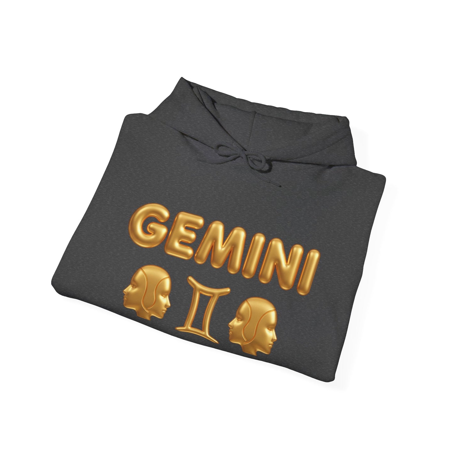 Gemini Zodiac Hoodie – Gold Gemini Text & Astrology Wheel Back Print
