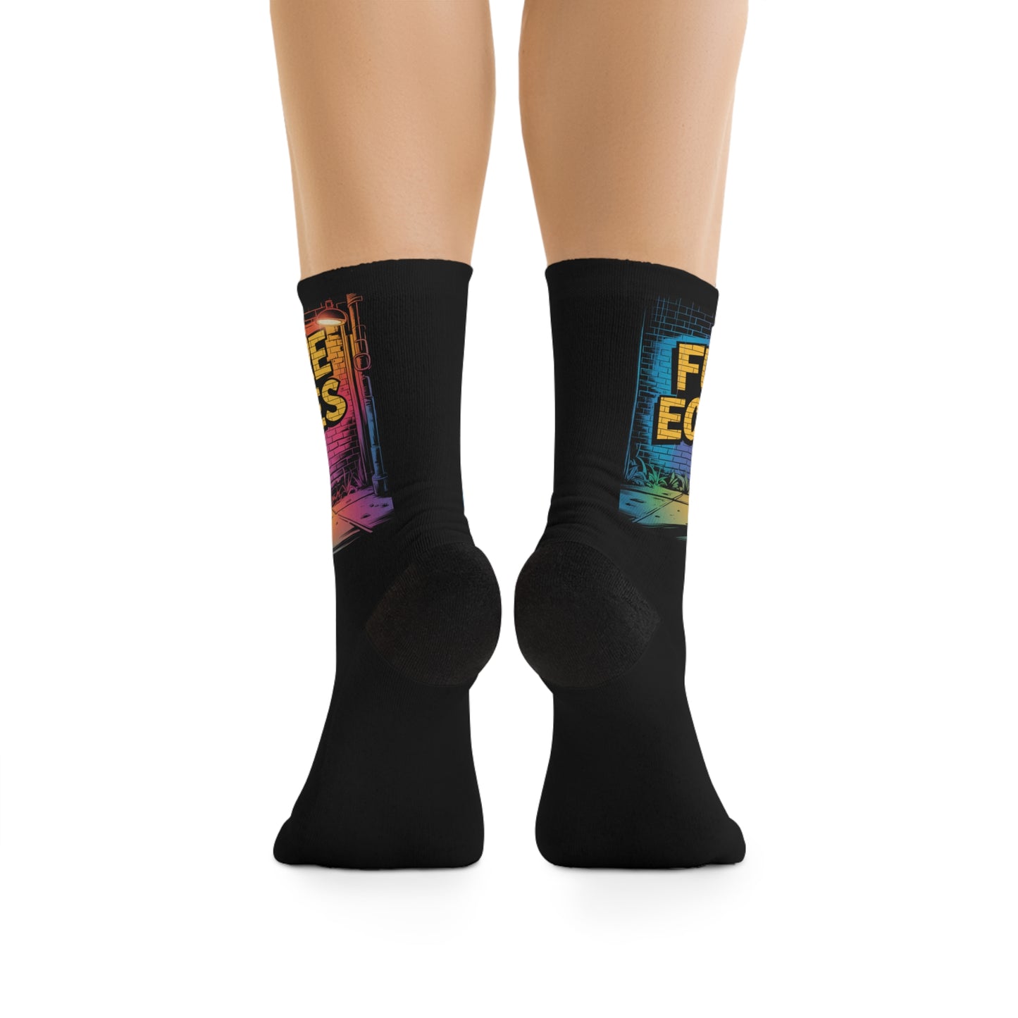 Futuristic Robot Graphic Socks — "Future Echoes" Recycled Poly Crew Socks