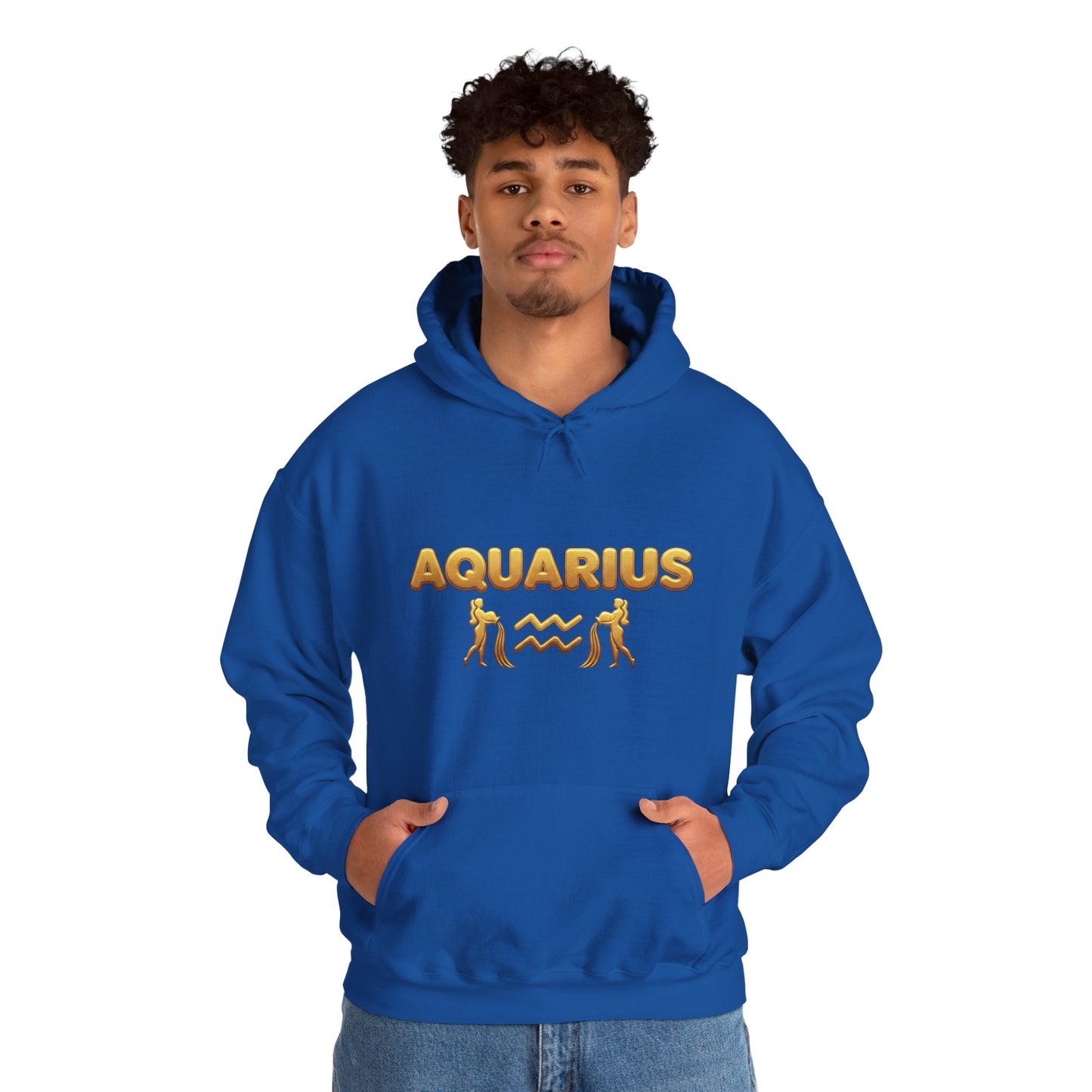 Aquarius Zodiac Hoodie — Gold Astrology Graphic Hooded Sweatshirt