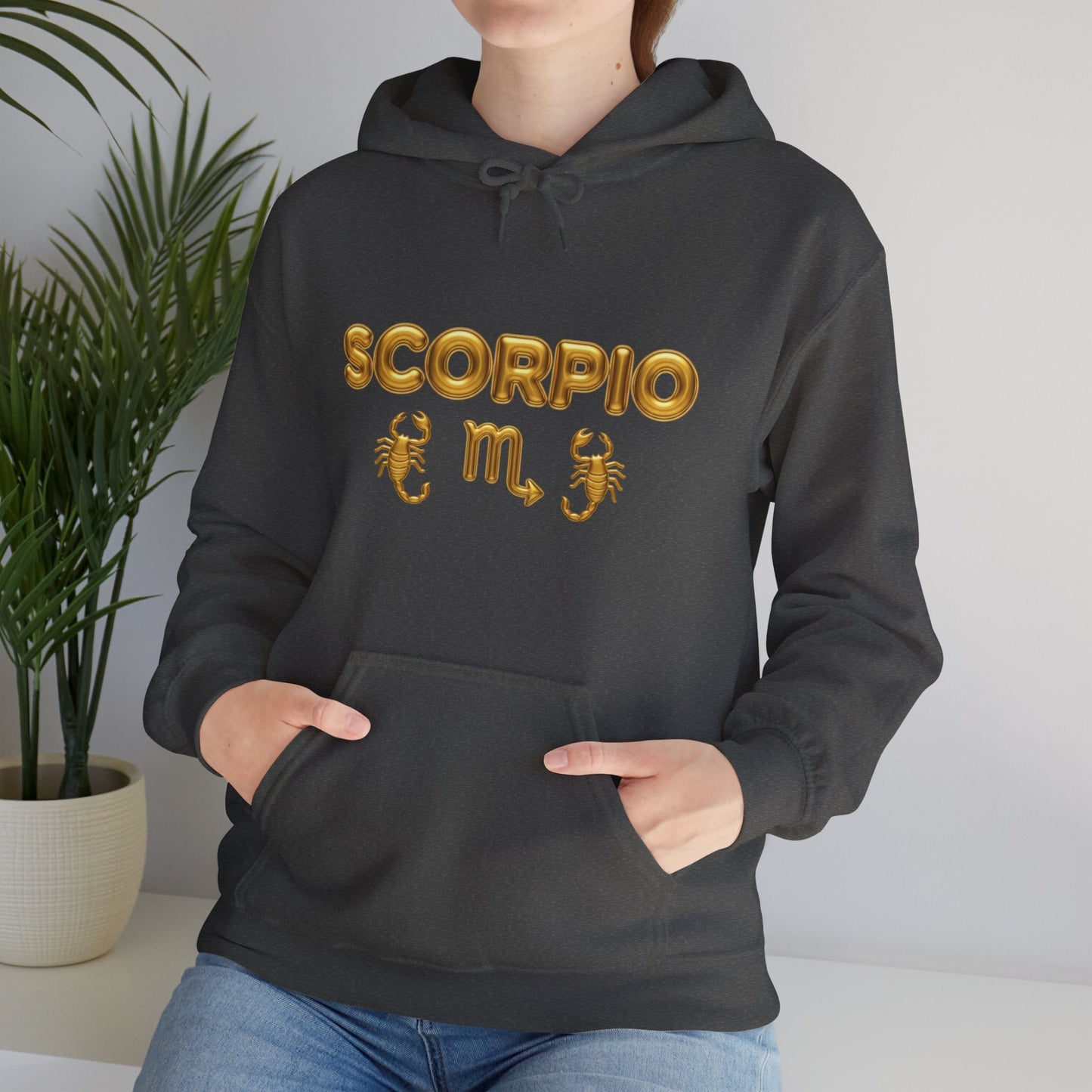 Scorpio Zodiac Hoodie – Gold Scorpion Astrology Sweatshirt (Back Zodiac Chart)
