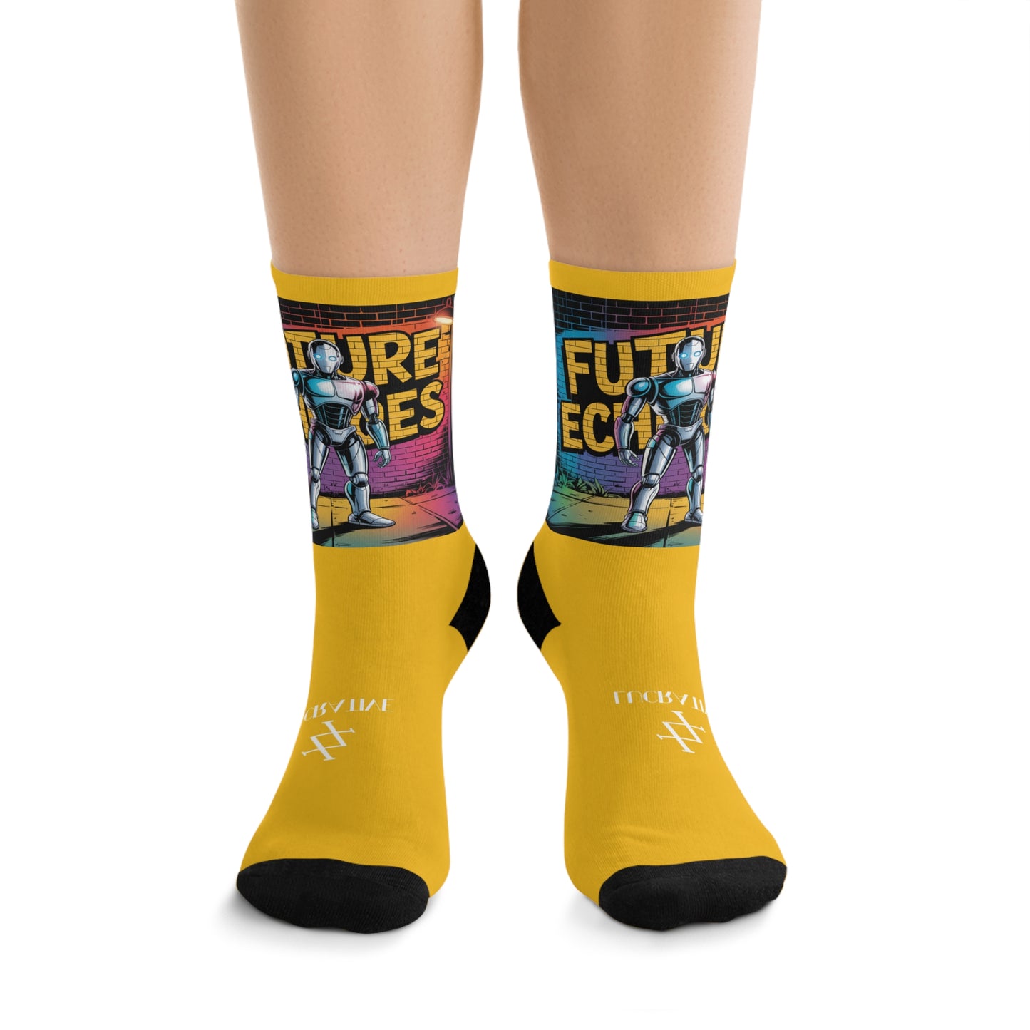 Futuristic Robot Graphic Socks —YELLOW