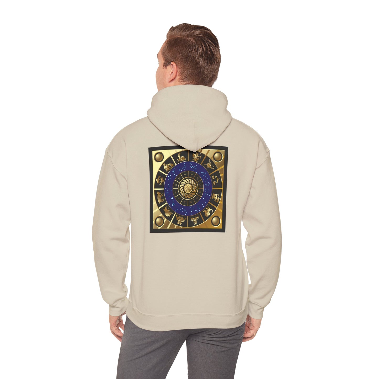 Aquarius Zodiac Hoodie — Gold Astrology Graphic Hooded Sweatshirt