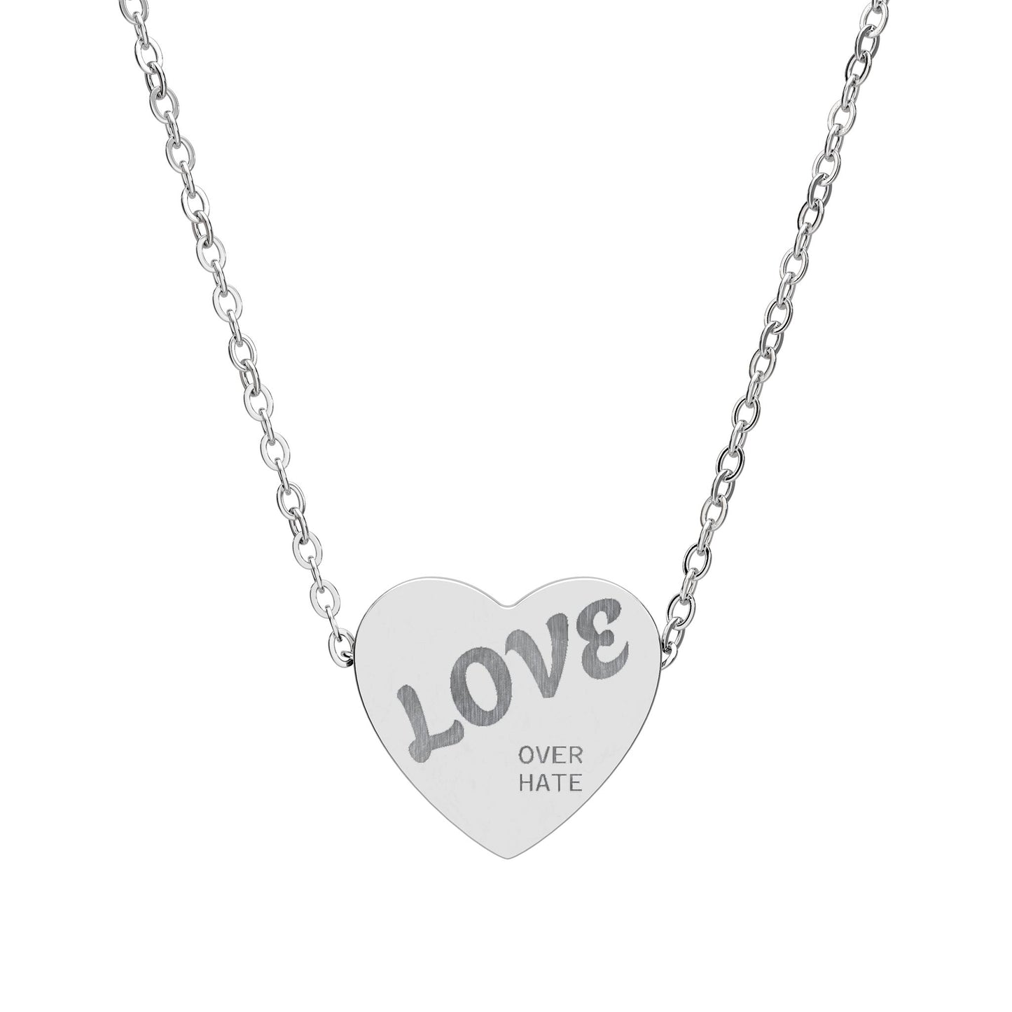 Engraved Heart Necklace - "LOVE" Pendant Personalized