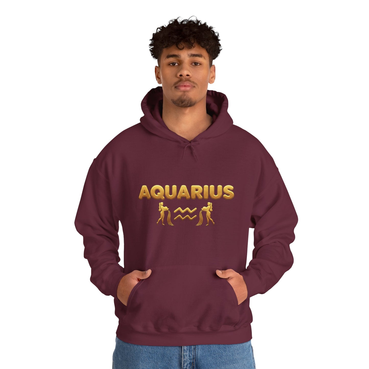 Aquarius Zodiac Hoodie — Gold Astrology Graphic Hooded Sweatshirt